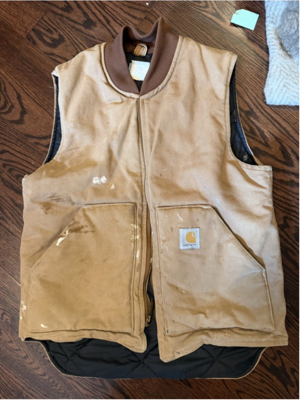 Vintage 90s CARHARTT Vest Quilted Brown Union USA Grunge Detroit Lined Mens S